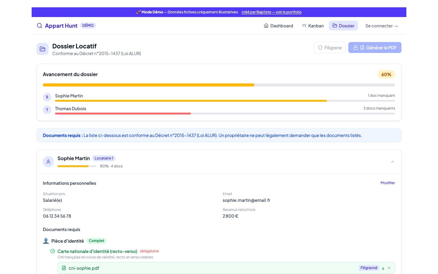 Dossier — centralized rental application file