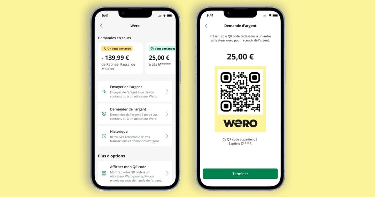 Main menu & money request via QR code