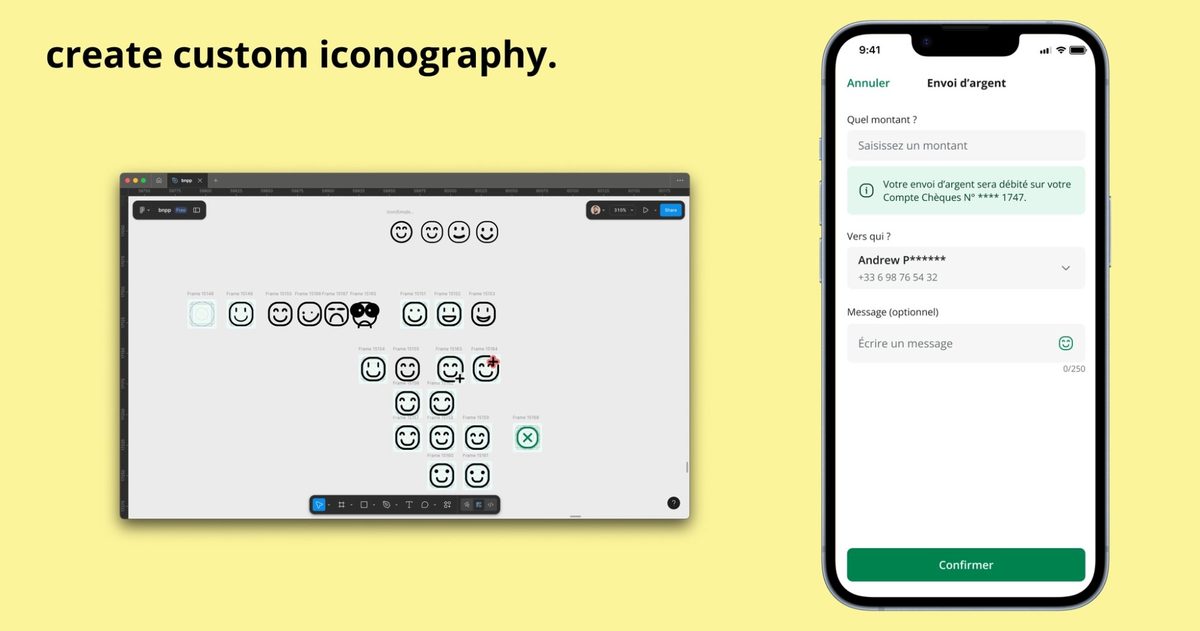 Custom iconography & send money screen